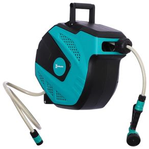 15m Garden Hose Reel Wall Mounted Auto Rewind with 7 Patterns Spray Nozzle, Includes Wall Fixings