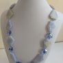 Stunning Hand-Beaded Long Necklace with Pale Blue Lace Agate Asymmetric Faceted Beads and Czech Faceted Crystal Beads - Handmade by Christabel Image 2