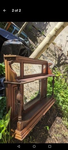 Antique Edwardian Overmantel Mirror with Shelves