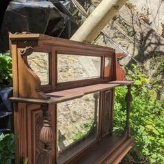 Antique Edwardian Overmantel Mirror with Shelves
