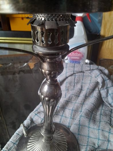 vintage pair of silver plate lamps
