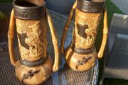 Pair of antique Bretby vases, repair to one arm, D18