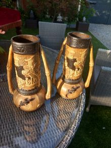 Pair of antique Bretby vases, repair to one arm, D18