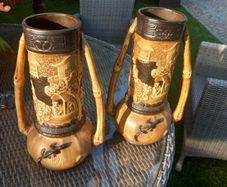 Pair of antique Bretby vases, repair to one arm, D18