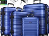 4 x suitcase with Luggage Scale, Suitcase Straps and Suitcase Tag, Hard Shell Suitcase Set 4 Wheels, Trolley Luggage Suitcase with TSA Lock, Rolling Suitcase Hard Case