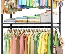 Clothes Rail  Clothes Rack with Shelves & Wheels, Multi-Functional Clothing Rail with Hooks, Sturdy Metal Garment Rack for Bedroom, Laundry, Balcony, 84cm / 31cm / 202cm, Black