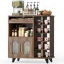Kitchen Storage Cupboard with Mug Holder Display, Kitchen Sideboard with Drawers & Double Doors, Pantry Cabinet Unit Perfect for Coffee Station, Living Room Buffet & Home Drinks Bar - Brown Image 2