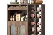 Kitchen Storage Cupboard with Mug Holder Display, Kitchen Sideboard with Drawers &amp; Double Doors, Pantry Cabinet Unit Perfect for Coffee Station, Living Room Buffet &amp; Home Drinks Bar - Brown