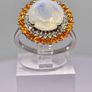 Rainbow Moonstone, Fire Opal, White Zircon Double Halo Ring in Rhodium Overlay Sterling Silver. Image 6