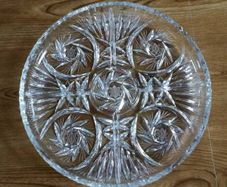 heavy cut glass dip and snack tray