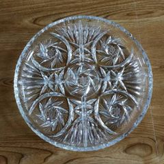 heavy cut glass dip and snack tray