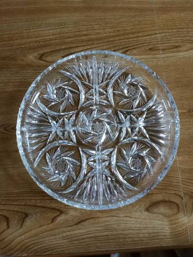 heavy cut glass dip and snack tray