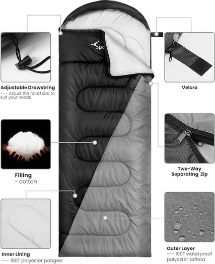 NEW SALE | Sleeping Bag Camping Sleep Bags: Sportneer Warm Sleeping Bags for Single Adults 3-4 Season Waterproof Lightweight Large Ultralight suit for Adult Man Fishing Travel Outdoor