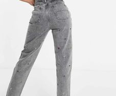 Tommy Hilfiger Jeans W30 L32 UK 12 Grey Embroidered Flag High Rise Tapered  Mom Jeans