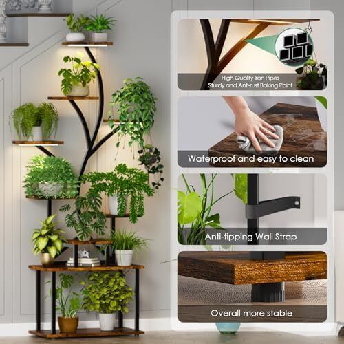 Plant Stand Indoor with Grow Lights, 9-Tier Tall S-Shaped Metal Plant Shelf Pot Stand for Plants Multiple, 161 CM Corner Shelf Plant