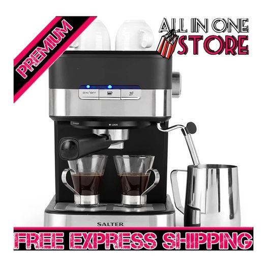Espresso Pro Maker, 15-Bar Pressure Pump, Barista-Style Coffee/Latte/Cappuccino Machine, Makes 2 Cups at Once, Includes Milk Frothing Wand, Stainless Steel Filter, Black (FREE SHIPPING)