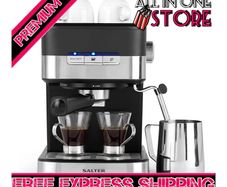 Espresso Pro Maker, 15-Bar Pressure Pump, Barista-Style Coffee/Latte/Cappuccino Machine, Makes 2 Cups at Once, Includes Milk Frothing Wand, Stainless Steel Filter, Black (FREE SHIPPING)