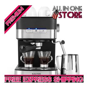 Espresso Pro Maker, 15-Bar Pressure Pump, Barista-Style Coffee/Latte/Cappuccino Machine, Makes 2 Cups at Once, Includes Milk Frothing Wand, Stainless Steel Filter, Black (FREE SHIPPING)