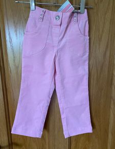 New Pink Cotton Corduroy Trousers with Diamond Buttons