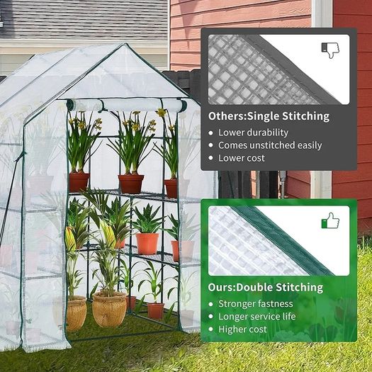Walk In Greenhouse With 10 Shelves, Reinforced PE Plastic Cover With Sturdy Steel Frame, Greenhouse/Plant Nursery for Gardens, Patios or Spaces Size, Easy to Assemble
