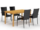 5 Piece Garden Dining Set Black