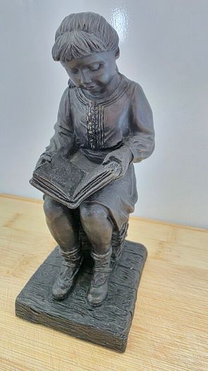 Vintage Genesis Girl Reading Book Bronze Effect Figurine / Statue