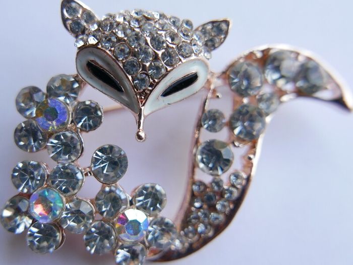 Mischievous vixen pin, lavish playful fox brooch, specialized crystal gifts, luxury statement jeweler