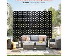 Metal Privacy Screen, 47" W x 72" H, Outdoor Privacy Screens 5-Panel, Freestanding Outdoor Divider with Stand, Decorative Garden Steel Privacy Fence for Balcony Patio Indoor Room Black