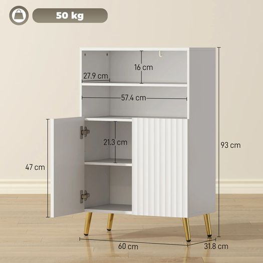 Modern Bathroom Cabinet with 2 Open Shelves and Cupboard with Soft-Closing Doors, 60x31.8x93 cm, White