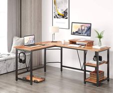 NEW SALE | Computer desk, L-shaped Corner Desk with 2-Layer Storage,Large PC Laptop Table with Monitor Stand and CPU Stand,Gaming Desk Writing Table for Office Home
