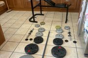 Cheap, Weight Bench, 50kg Weights, Barbell+ 2 X Dumbbells!