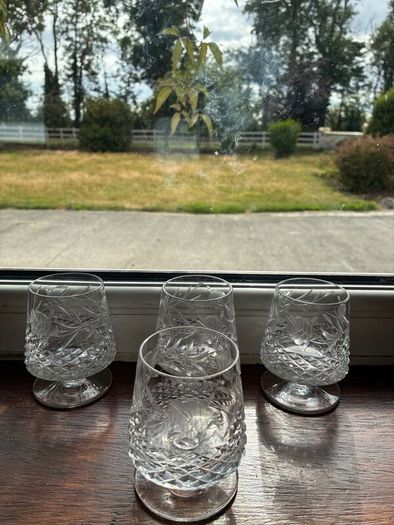Set of 4 Vintage Cut Crystal Brandy Glasses