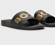 BOSS Hugo Boss Men's Pool Slides Black with Gold Logo
