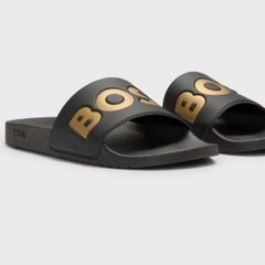 BOSS Hugo Boss Men's Pool Slides Black with Gold Logo