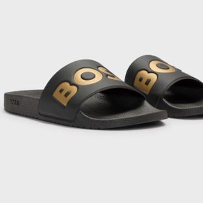 BOSS Hugo Boss Men's Pool Slides Black with Gold Logo