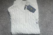 Ralph Lauren Light Grey Cable Knit Quarter Zip, Size XL Men's