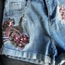 Monday Denim Shorts XS Embroidered Floral & Bird Design Image 3