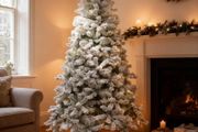 6Ft Snowy Flocked Artificial Christmas Tree, Yukon Pine Bushy Frosted Tree 550 Tips, Sturdy Metal Stand, Luxury Snow Covered Xmas Tree, Realistic Green Branches, Festive Home Christmas Decoration