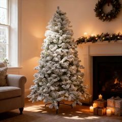 6Ft Snowy Flocked Artificial Christmas Tree, Yukon Pine Bushy Frosted Tree 550 Tips, Sturdy Metal Stand, Luxury Snow Covered Xmas Tree, Realistic Green Branches, Festive Home Christmas Decoration