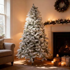 6Ft Snowy Flocked Artificial Christmas Tree, Yukon Pine Bushy Frosted Tree 550 Tips, Sturdy Metal Stand, Luxury Snow Covered Xmas Tree, Realistic Green Branches, Festive Home Christmas Decoration