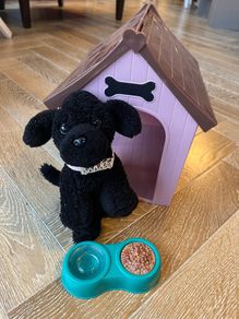 Our Generation pet dog, kennel & bowl of dog food
