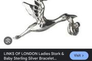Vintage Links of London Sterling Silver Stork and Baby charm