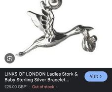 Vintage Links of London Sterling Silver Stork and Baby charm