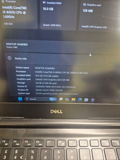 Dell Vostro laptop,i5 8th gen,16gb,256ssd,14"FHD Screen,Windows 11