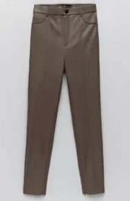 Zara Taupe Faux Leather Trousers