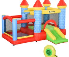 Kids Bouncy Castle Inflatable Trampoline Slide Pool Basket for Kids Age 3-10, 3 x 2.75 x 2.1m