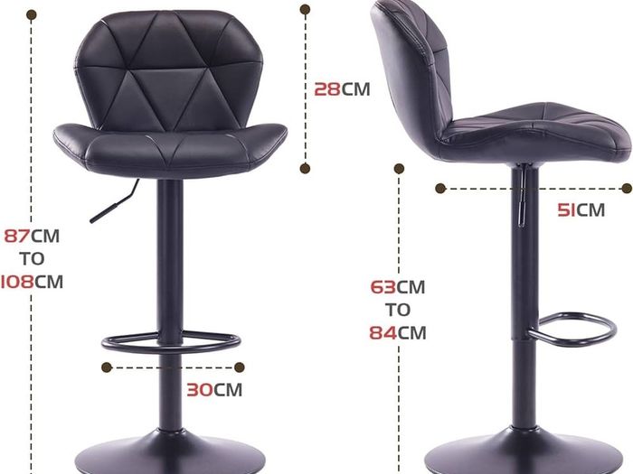NEW SALE | Set Of 2 Modern Luna Padded Swivel Height Adjustable Faux Leather Breakfast Kitchen Barstools Chairs (All Black, Faux Leather)