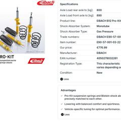 Mini Cooper S R53 Eibach Suspension Kit