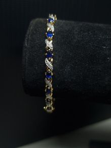 French Made Gold Plated Bracelet with Sapphire-Blue Stones | 18cm
