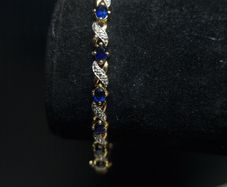 French Made Gold Plated Bracelet with Sapphire-Blue Stones | 18cm